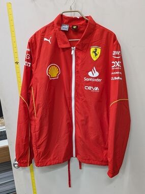 Puma Red Racing Team Jacket with Yellow Accents 2024 Ferrari F1 Team Coach